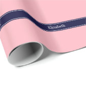 Solid rosa, Navy Blue Ribbon Name Monogram Geschenkpapier (Rolleneckpunkt)