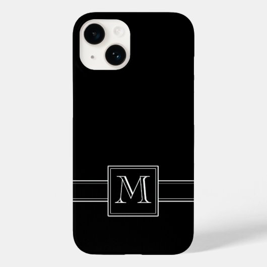 Solid schwarz mit klassisch weißem Monogramm Case-Mate iPhone Hülle (Rückseite)