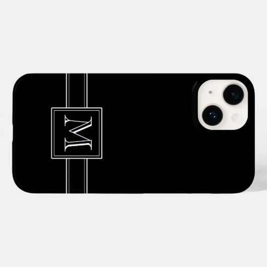 Solid schwarz mit klassisch weißem Monogramm Case-Mate iPhone Hülle (Rückseite (Horizontal))