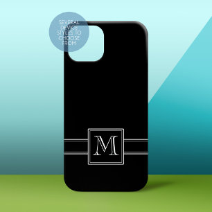 Solid schwarz mit traditionell weißem Monogramm iPhone 15 Hülle