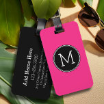 Solid schwarz und Hot Pink mit Monogramm Gepäckanhänger<br><div class="desc">Ein kühnes Deko-Design in frischen,  fröhlichen Farben. Wenn Sie die Monogramme anpassen müssen,  klicken Sie auf die Schaltfläche Anpassen und ändern Sie sie.</div>