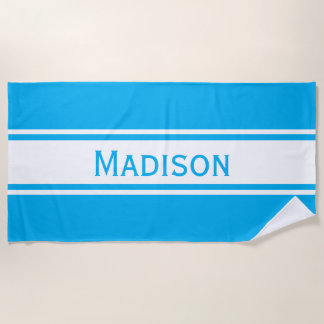 Solid Sky Blue White Stripes Moderner Name Strandtuch