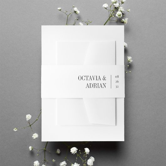 Solid White + Ash Black Lettering Wedding Einladungsbanderole