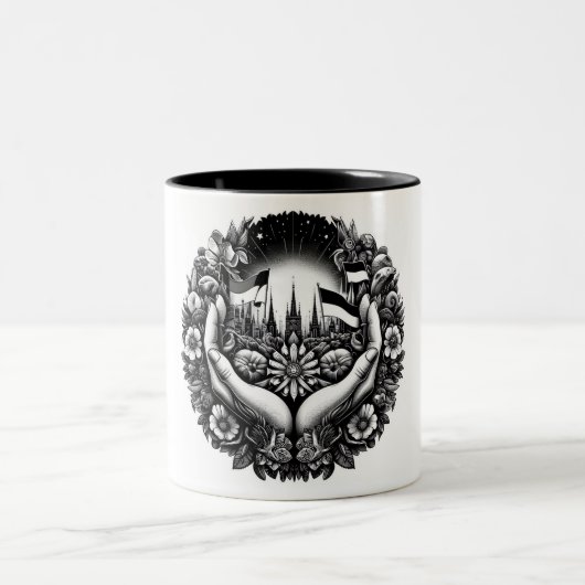 Solidarität mit der Ukraine Zweifarbige Tasse (Mittel)