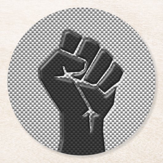 Solidaritätsfaust in der Dekoration aus Kohlenstof Runder Pappuntersetzer (Vorderseite)