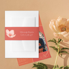 Solide fette Grapefruitrote moderne Hochzeit Einladungsbanderole