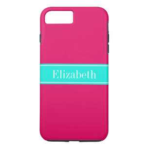 Solide Himbeere, Brt Aqua Ribbon Name Monogram iPhone 8 Plus/7 Plus Hülle