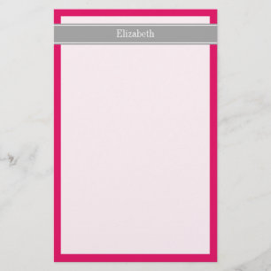 Solide Himbeere, dunkelgraue Ribbon-Monogramm Briefpapier