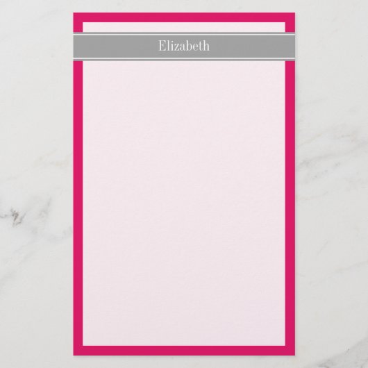 Solide Himbeere, dunkelgraue Ribbon-Monogramm Briefpapier (Vorderseite)