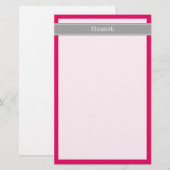 Solide Himbeere, dunkelgraue Ribbon-Monogramm Briefpapier (Vorne/Hinten)