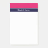 Solide Himbeere, Navy Blue Ribbon Name Monogram Post-it Klebezettel (Vorderseite)
