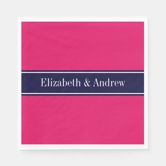 Solide Himbeere, Navy Blue Ribbon Name Monogram Serviette (Vorderseite)