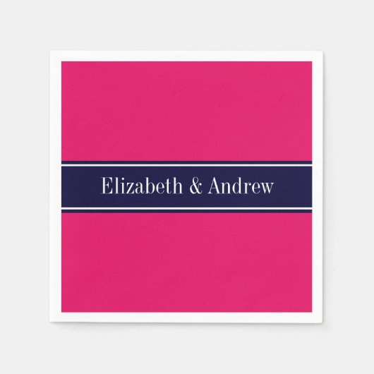 Solide Himbeere, Navy Blue Ribbon Name Monogram Serviette (Vorderseite)