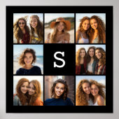 Solider schwarzer Fotocollage Custom Monogramm Poster (Vorne)