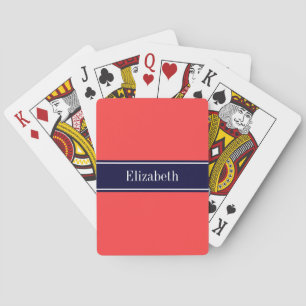 Solides Korallenrot, Namensmonogramm mit Marinebla Spielkarten