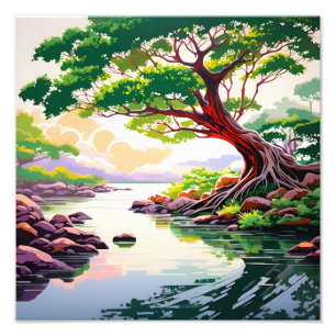 Solitärbaum am Fluss Fotodruck