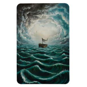 Solitärboot in turbulenter Meereslandschaft Magnet