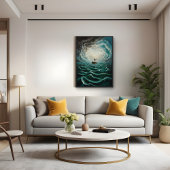 Solitärboot in turbulenter Meereslandschaft Poster