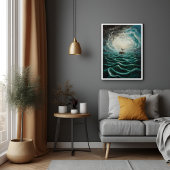Solitärboot in turbulenter Meereslandschaft Poster
