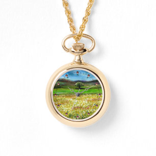 SOLITÄRISCHER BAUM IM FELD DER GRÜNGELBEN BLUME ARMBANDUHR