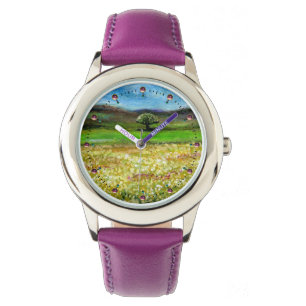 SOLITÄRISCHER BAUM IM FELD DER GRÜNGELBEN BLUME ARMBANDUHR