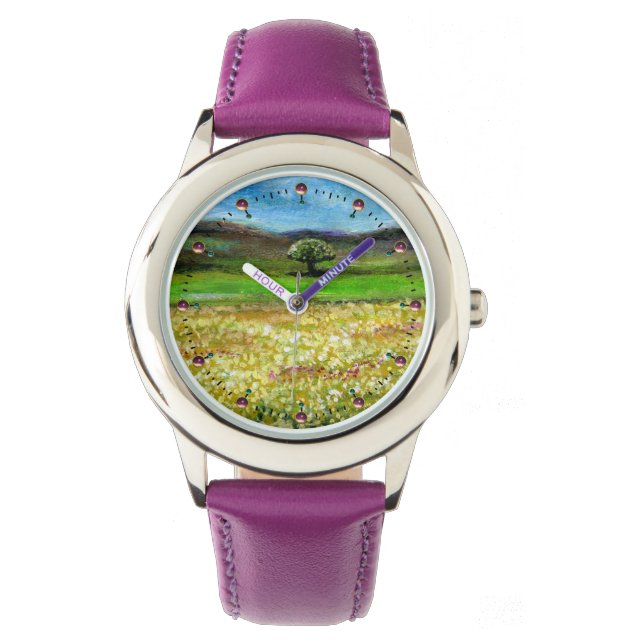 SOLITÄRISCHER BAUM IM FELD DER GRÜNGELBEN BLUME ARMBANDUHR (Vorderseite)