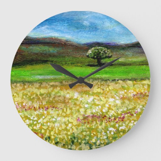 SOLITÄRISCHER BAUM IM FELD DER GRÜNGELBEN BLUME GROßE WANDUHR (Vorderseite)