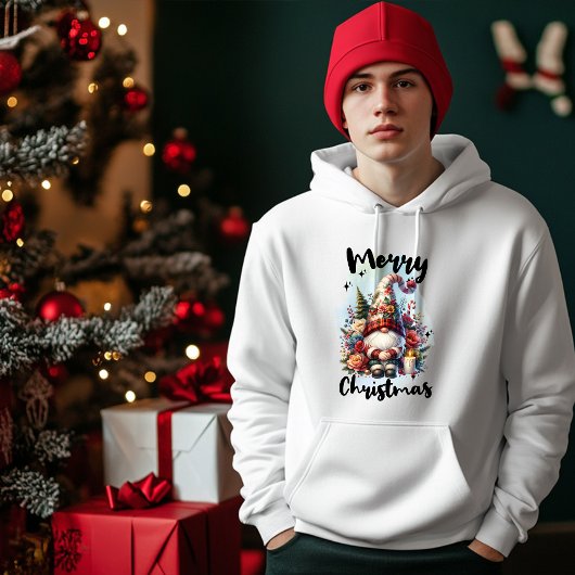Solitary Christmas Gnome with Floral Crown Candle Hoodie
