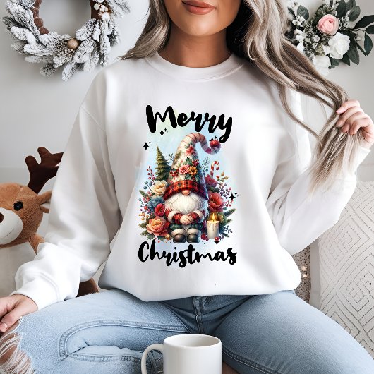 Solitary Christmas Gnome with Floral Crown Candle Sweatshirt