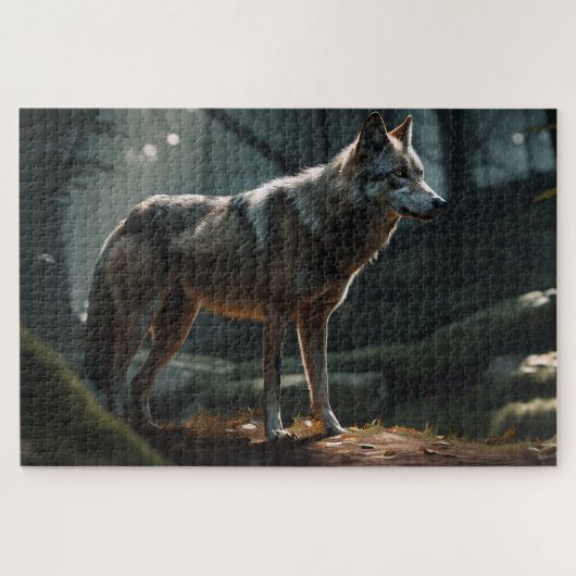 Solitary Lone Wolf in Dark Forest Jigsaw Puzzle (Horizontal)