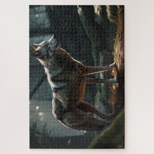 Solitary Lone Wolf in Dark Forest Jigsaw Puzzle (Vertikal)