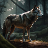 Solitary Lone Wolf in Dark Forest Jigsaw Puzzle