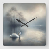 Solitary Swan Auf Misti Lake Quadratische Wanduhr (Vorderseite)