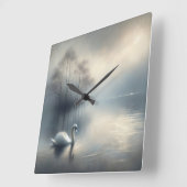 Solitary Swan Auf Misti Lake Quadratische Wanduhr (Winkel)