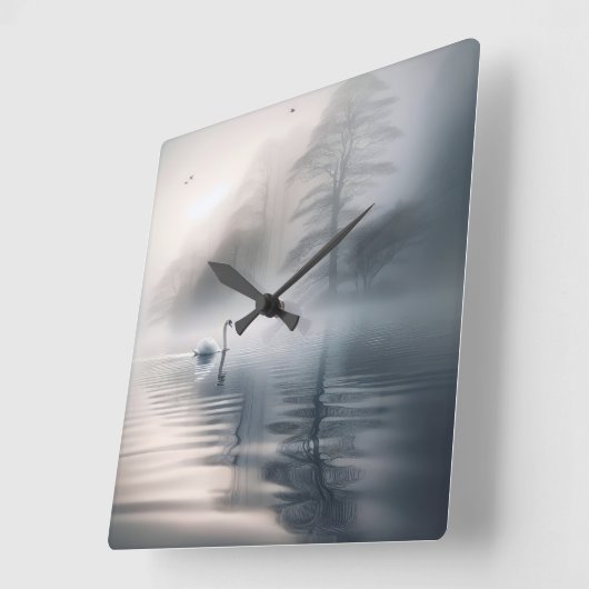Solitary Swan on Mistral Morning Quadratische Wanduhr (Winkel)