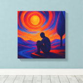 Solitude Under the Sun in Blue and Fire Orange Leinwanddruck (Insitu (Holzboden))