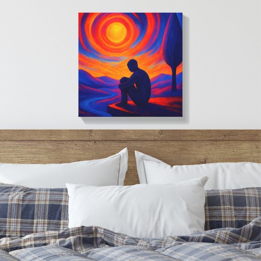 Solitude Under the Sun in Blue and Fire Orange Leinwanddruck (Insitu (Schlafzimmer))