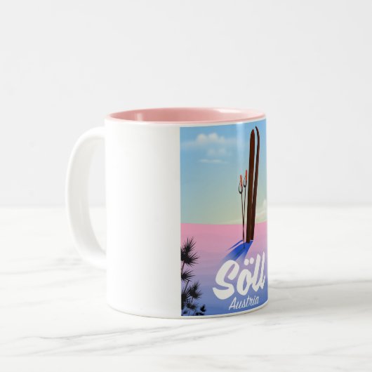 Söll, Österreich Skifahrplakat Zweifarbige Tasse (Vorderseite Links)