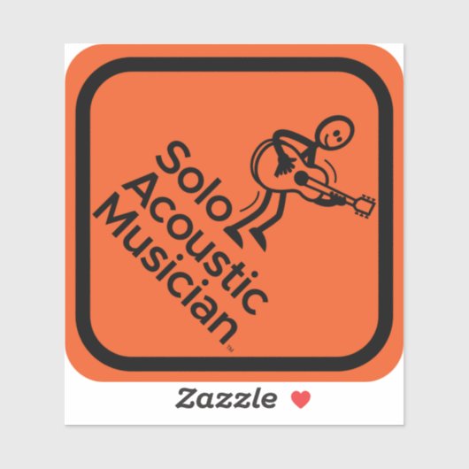 Solo Acoustic Musician Sticker 4"x4" Orange (Blatt)