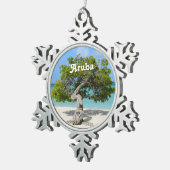 Solo- Divi Divi Baum in Aruba Schneeflocken Zinn-Ornament (Rechts)