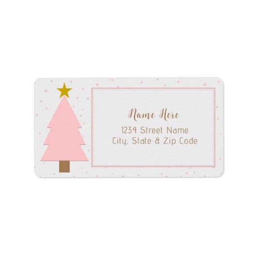 Solo Pink Weihnachtsbaum und Golden Star Adressaufkleber (Vorne)