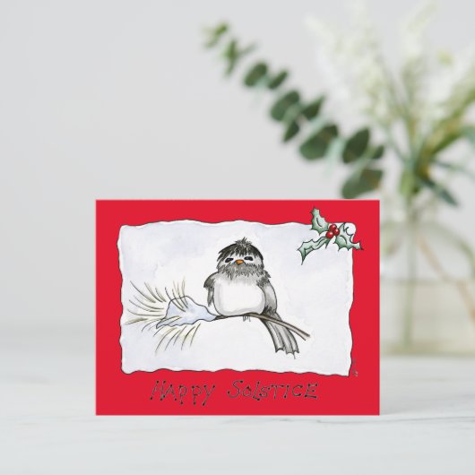Solstice Chickadee Postkarte (Stehend Vorderseite)
