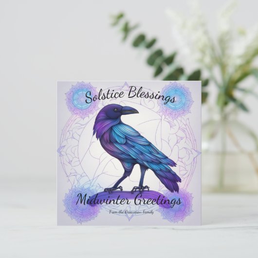 Solstice Crow Serenade Personalisiert Midwinter Fl Karte (Stehend Vorderseite)