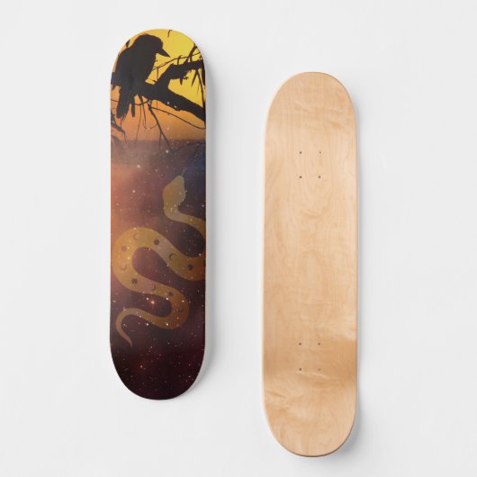 Solstice Kookaburra Silhouette Celestial Snake Skateboard (Vorderseite)