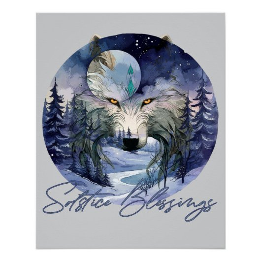 Solstice Segnungen Winter Wolf Mondlicht Woods Poster (Vorderseite)
