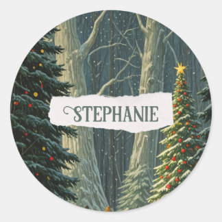 Solstice Spruce Personalisiert Weihnachten Runder Aufkleber