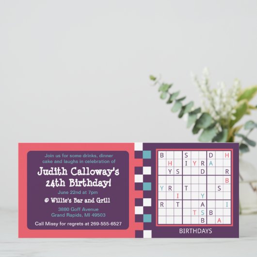 Solvable Sudoku Einladung zum Geburtstag (Stehend Vorderseite)