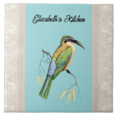 Somali Bee Eater Bird mit Namen auf Aqua Fliese (Vorderseite)