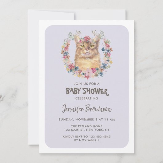 Somali Cat Baby Shower Einladung (Vorderseite)