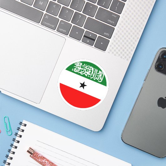 Somaliland Flag Round Sticker (Laptop mit iPhone)